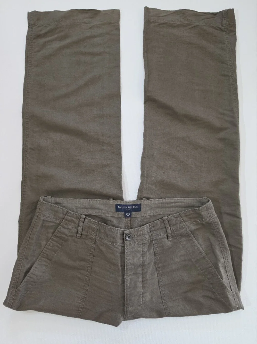 Banana Republic Linen Utility Pants Womens 34/32 Olive Green Bootcut High Rise